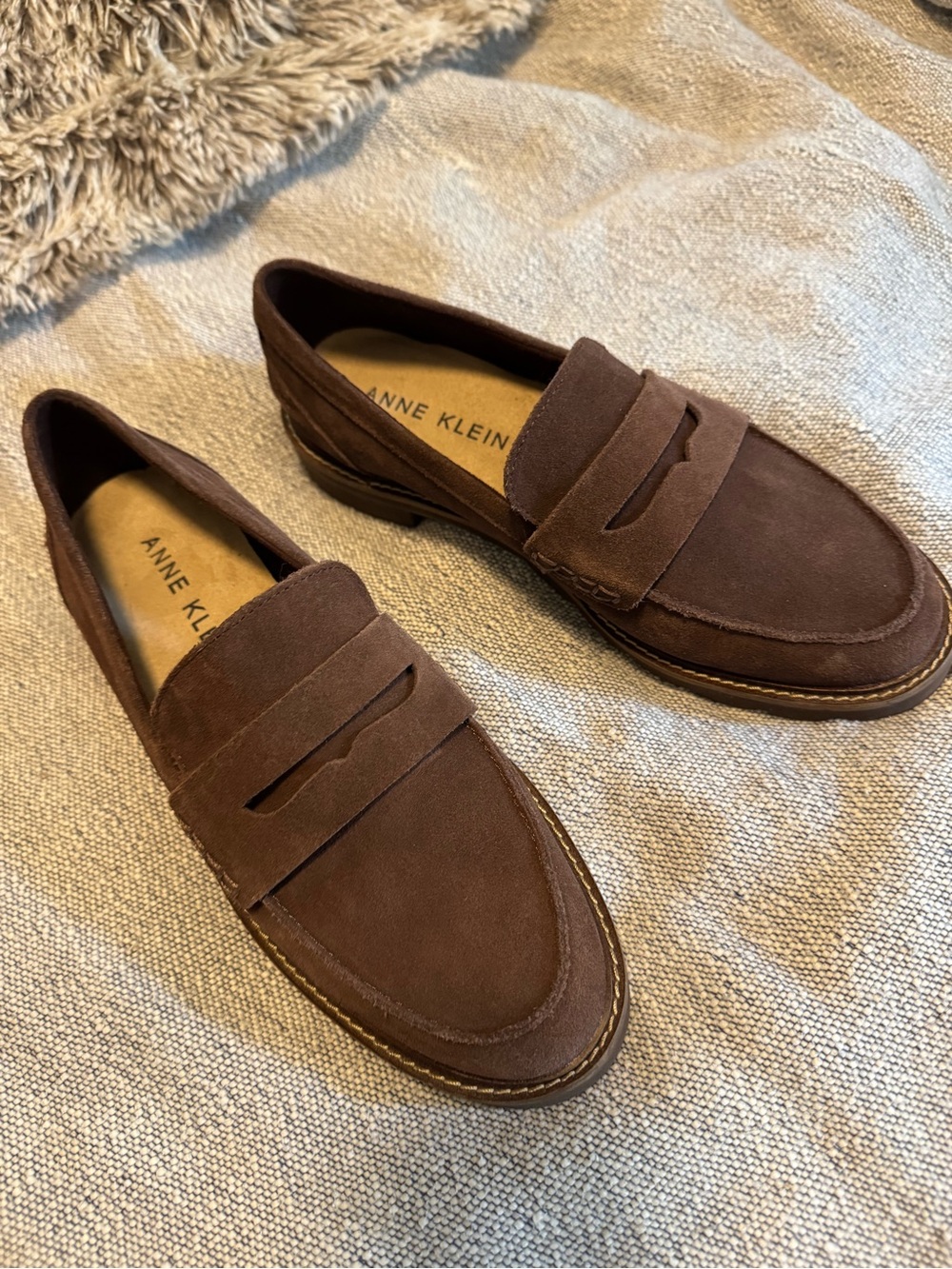 Anne Klein Brown Suede Emmylou Penny Loafers
